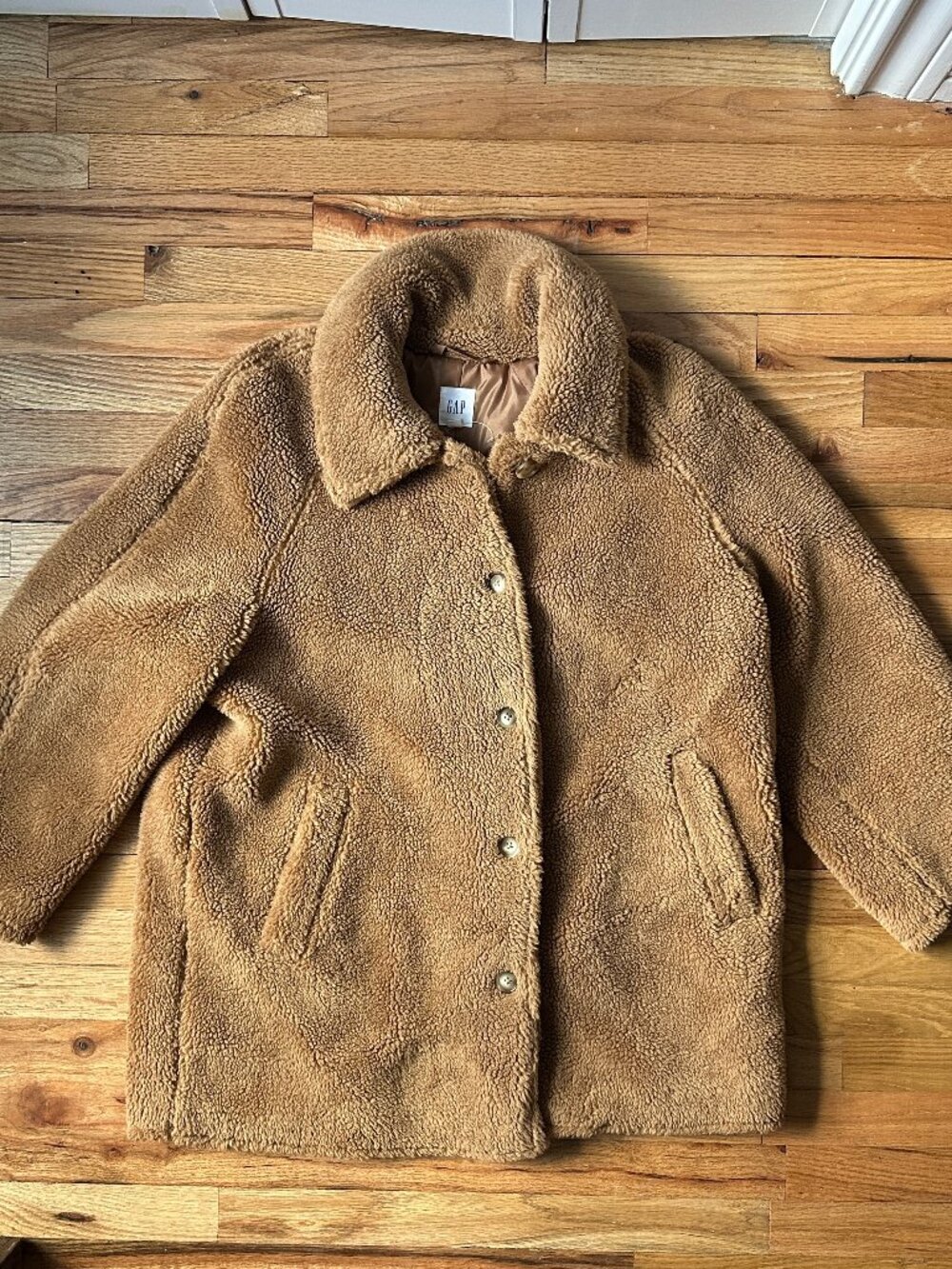 GAP Tan Sherpa Teddy Bear Coat Women's ( L ) Brown Fleece Button Front Jacket